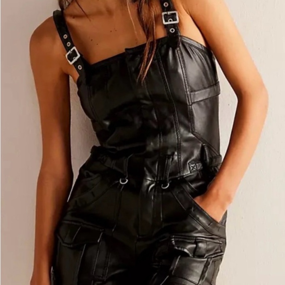Free People Faux Leather Romper NWT